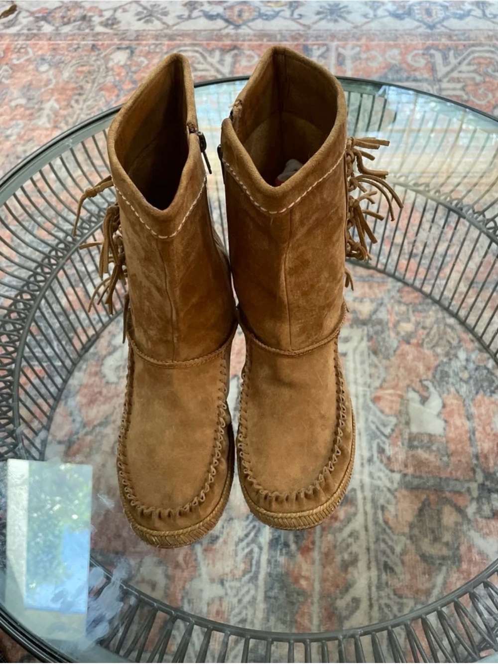 UGG Chestnut Suede Fringe Ankle Booties